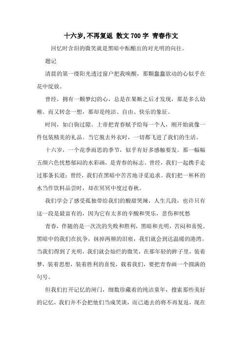 十六岁,不再复返 散文700字 青春作文