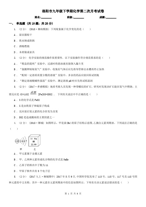 洛阳市九年级下学期化学第二次月考试卷