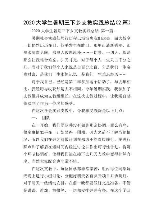 2020大学生暑期三下乡支教实践总结(2篇)