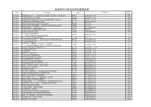 安庆市2012论文评比获奖名单