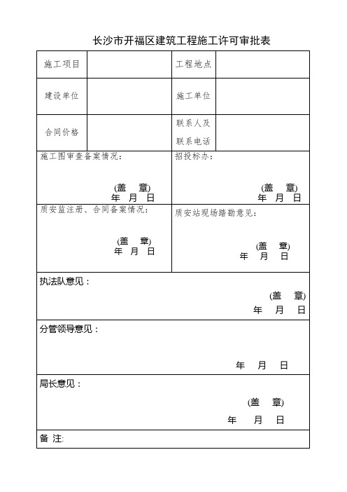 1029长沙市开福区建设工程项目施工报建、招标、施工许可等申请表
