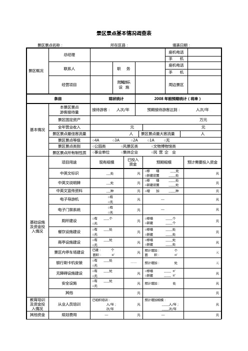 景区景点基本情况调查表