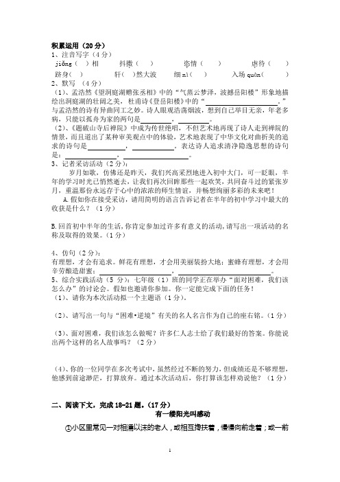 初一语文提升训练