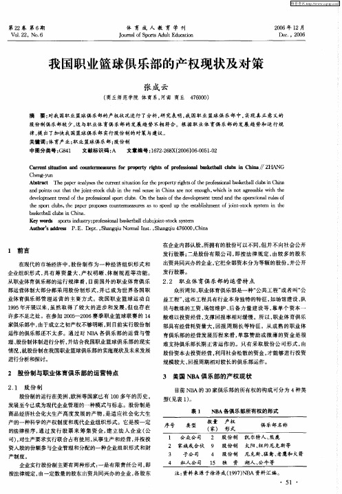 我国职业篮球俱乐部的产权现状及对策