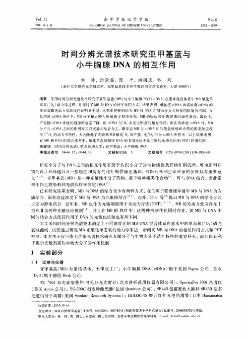 时间分辨光谱技术研究亚甲基蓝与小牛胸腺DNA的相互作用