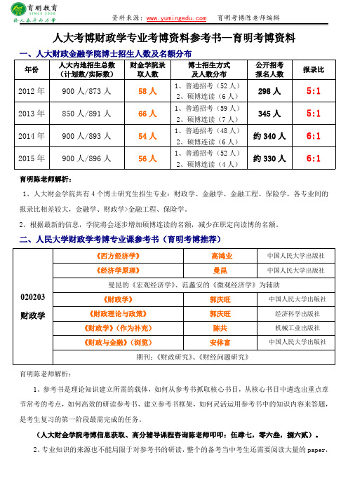 人大考博财政学专业考博资料参考书—育明考博资料
