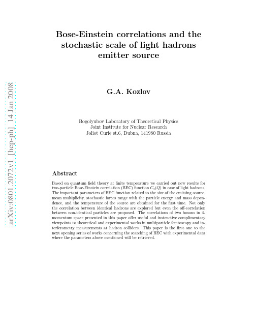 Bose-Einstein correlations and the stochastic scale of light hadrons emitter source