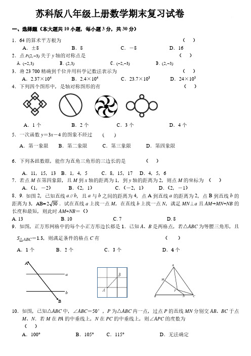 2020-2021学年度 江苏省 徐州市树人初级中学 八年级上学期 期末复习卷(含答案)