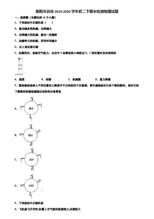 衡阳市名校2019-2020学年初二下期末检测物理试题含解析
