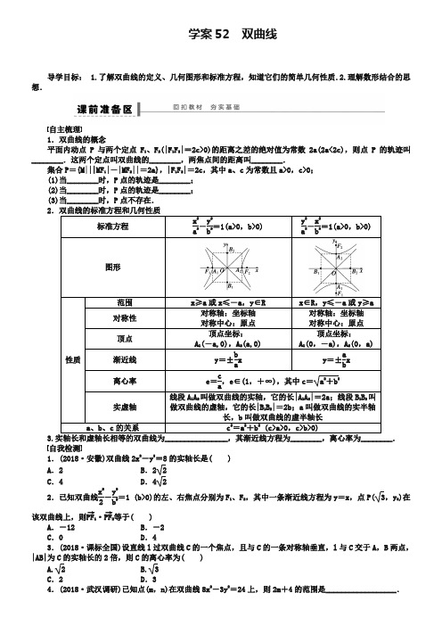 2019届北师大版高三数学(理)复习学案：学案52 双曲线(含答案)