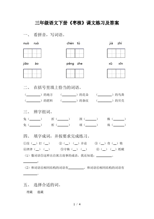 三年级语文下册《枣核》课文练习及答案