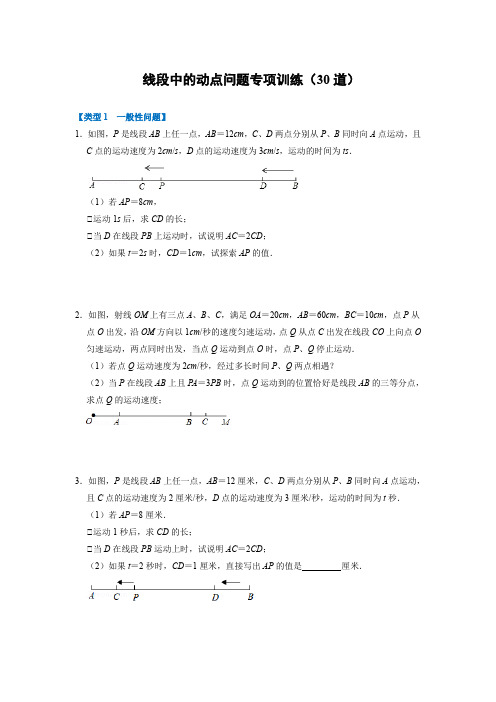 线段中的动点问题专项训练(30道)