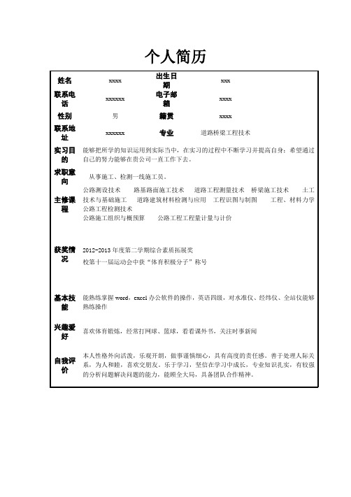 道路桥梁工程专业个人简历