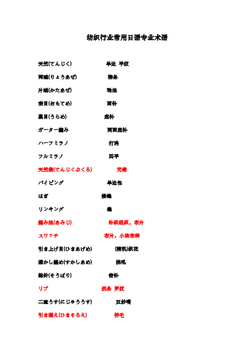 纺织行业常用日语专业术语
