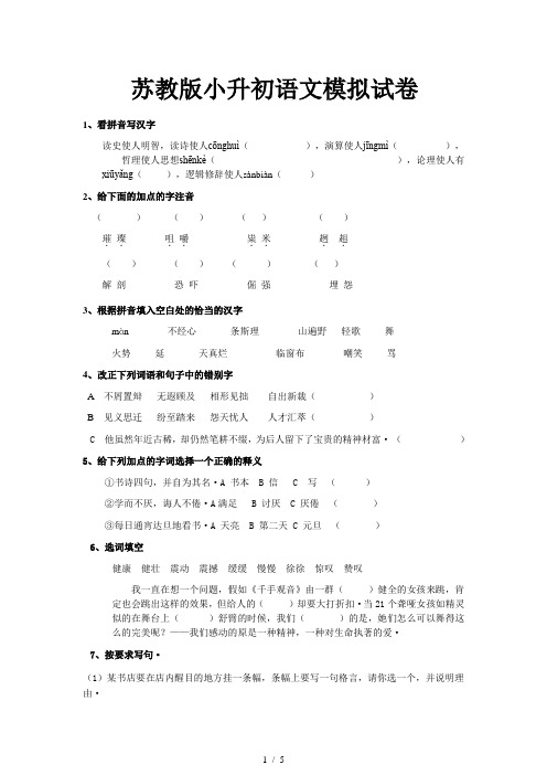 苏教版小升初语文模拟试卷