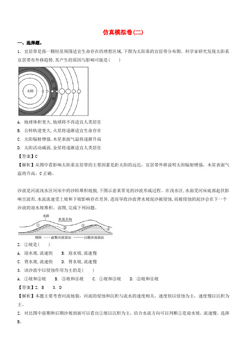 浙江选考2018届高考地理二轮复习仿真模拟卷二(有答案)