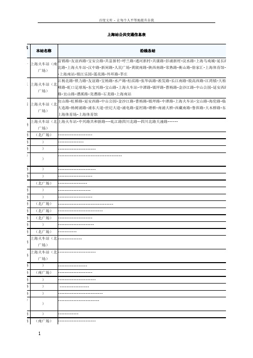 上海站公共交通信息表