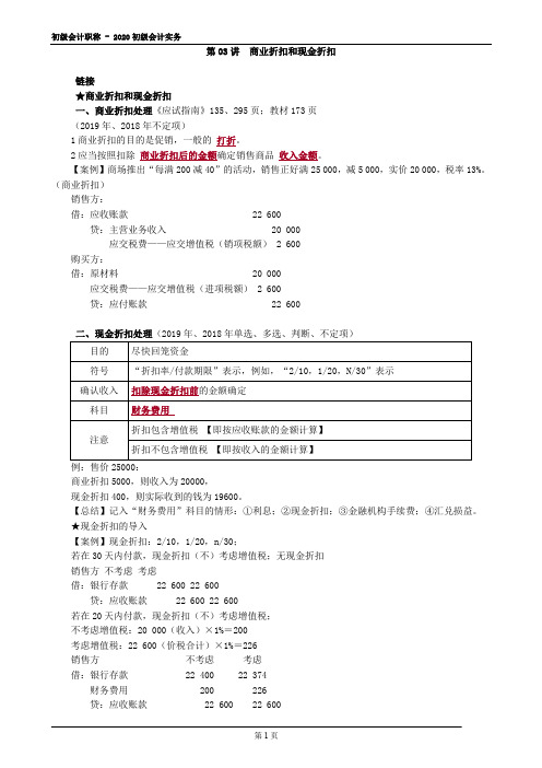 2020初级会计实务—商业折扣和现金折扣