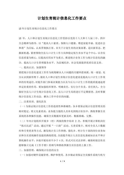 2019年计划生育统计信息化工作要点