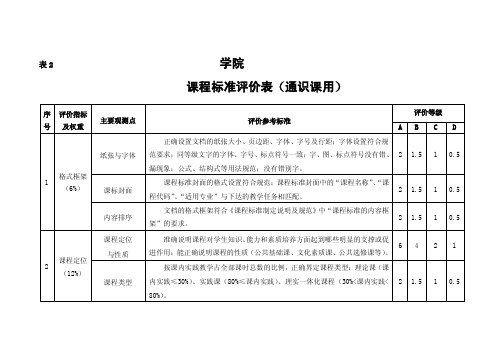 课程标准评价表(通识课用)