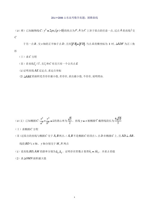 【精品】山东省高三数学专题复习圆锥曲线(-2006山东高考数学真题)