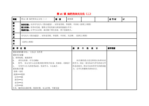 七年级历史下册 第二单元 第14课 灿烂的宋元文化(二)教案 新人教版