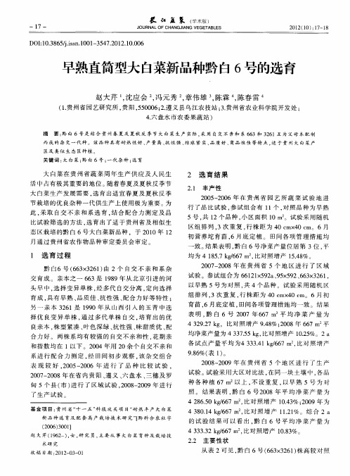 早熟直筒型大白菜新品种黔白6号的选育