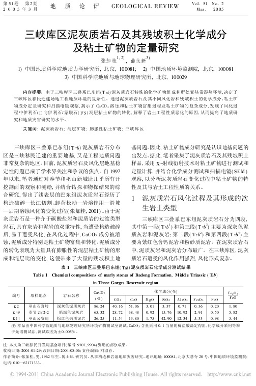 三峡库区泥灰质岩石及其残坡积土化学成分及粘土矿物的定量研究