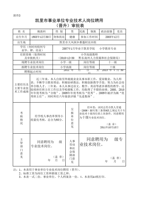 岗位聘用晋升审批表