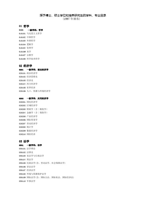 授予博士,硕士学位和培养研究生的学科,专业目录