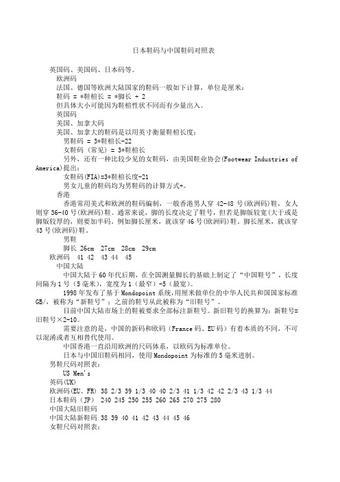 日本鞋码与中国鞋码对照表 (1)