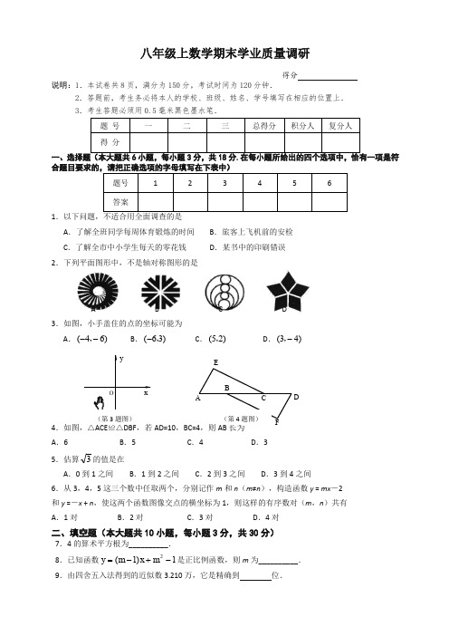 兴化市八年级上学期期末调研考试数学试题及答案