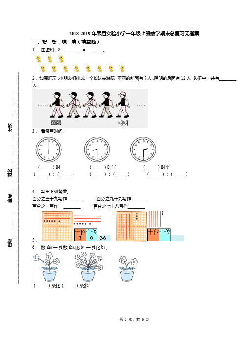 2018-2019年茅盾实验小学一年级上册数学期末总复习无答案