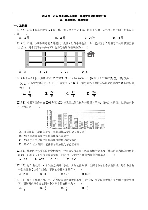 2011-2017年新课标全国卷2理科数学试题分类汇编——12.概率、统计