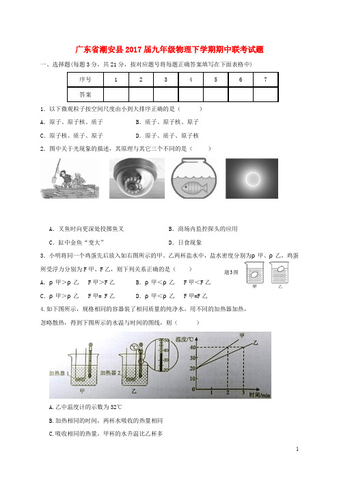 广东省潮安县九年级物理下学期期中联考试题