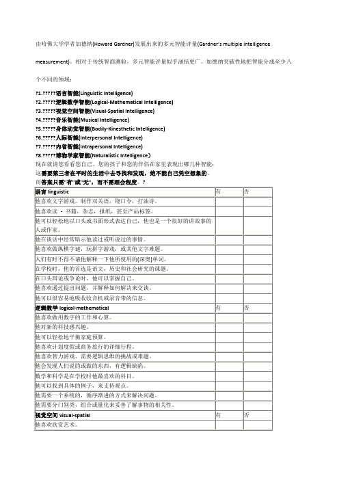 多元智能评估量表
