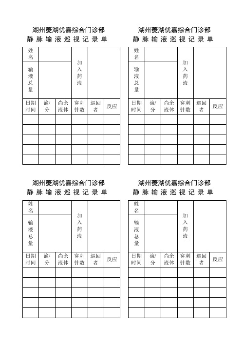 静脉输液巡视记录单