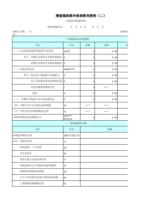 增值税纳税申报表附列资料(二)