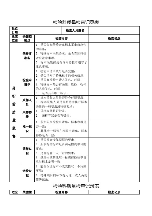 检验科质量检查记录表