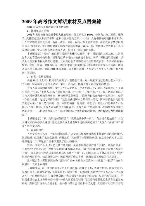 2009年高考作文鲜活素材及点悟集锦
