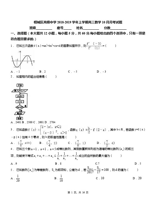 相城区高级中学2018-2019学年上学期高三数学10月月考试题