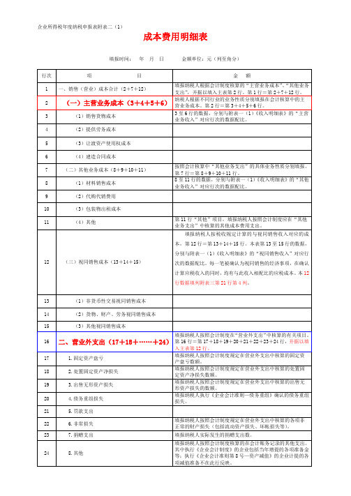 企业所得税年度纳税申报表附表二(1)