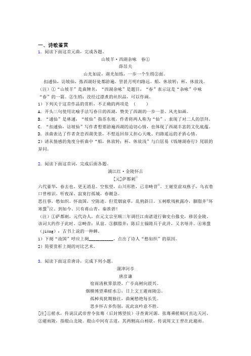 河南省驻马店市高一上学期语文40诗歌鉴赏题狂刷集锦word含答案