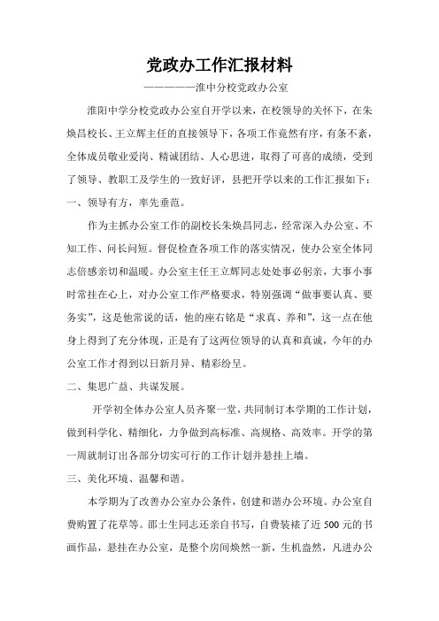 党政办工作汇报材料