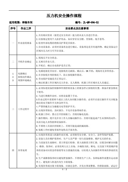 压力机安全操作规程