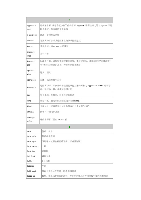 高尔夫术语词典