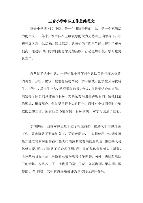 2020年三合小学中队工作总结范文