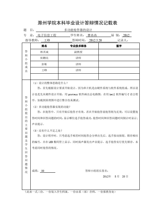 6答辩情况记录表