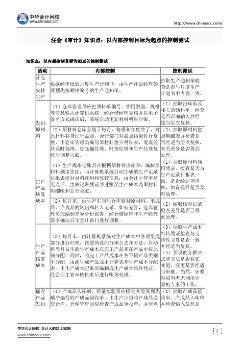 注会《审计》知识点：以内部控制目标为起点的控制测试