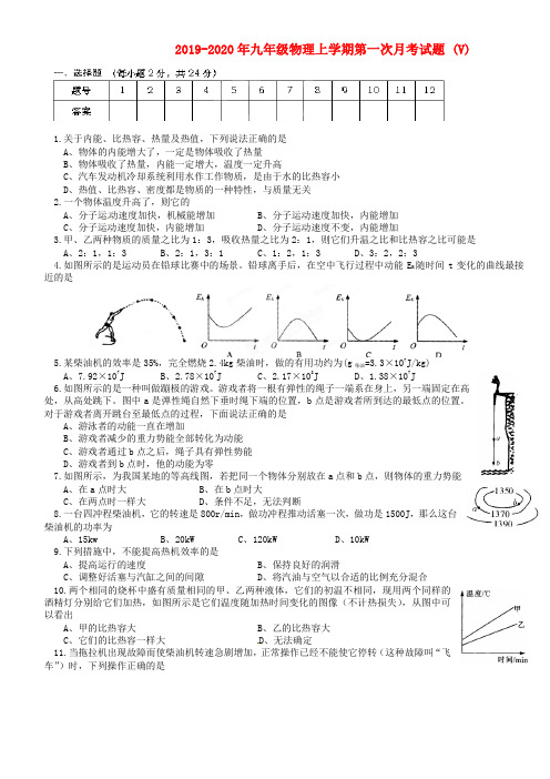 2019-2020年九年级物理上学期第一次月考试题 (V)